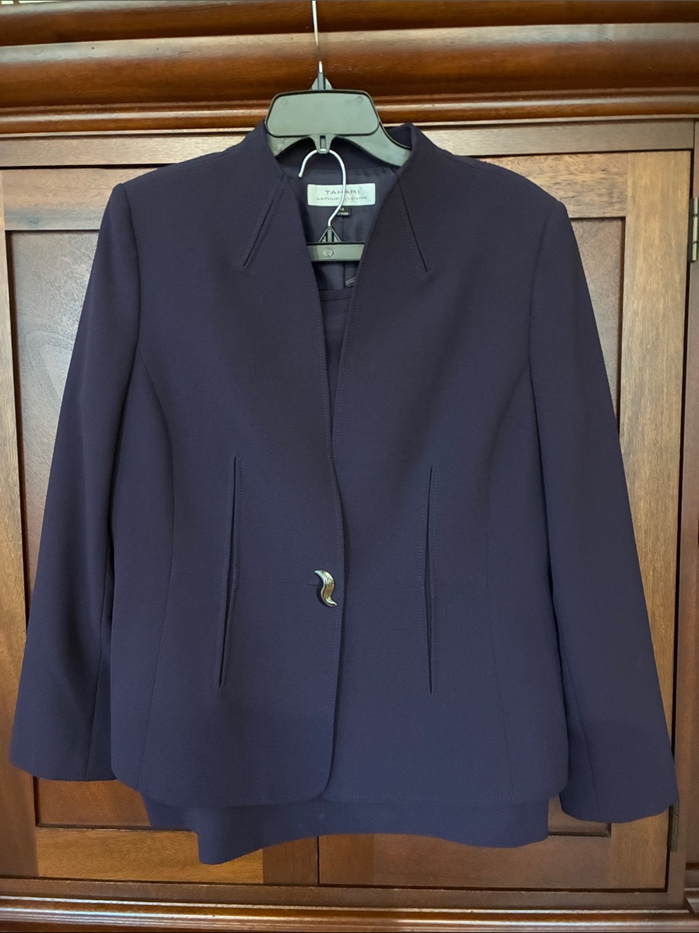 Tahari Dark Navy Single-Button Open-Front Blazer